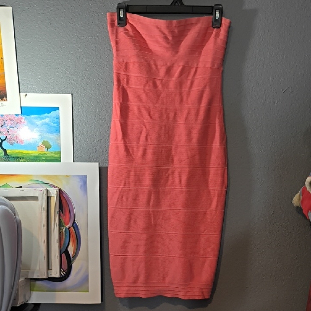 Herve Leger Vibrant Bandage Coral Dress